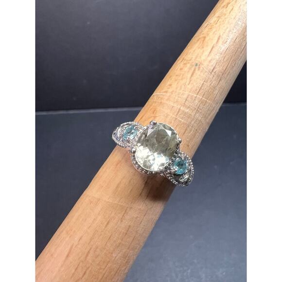 Prasiolite and apatite ring in platinum over copper size 8 - Picture 15 of 16